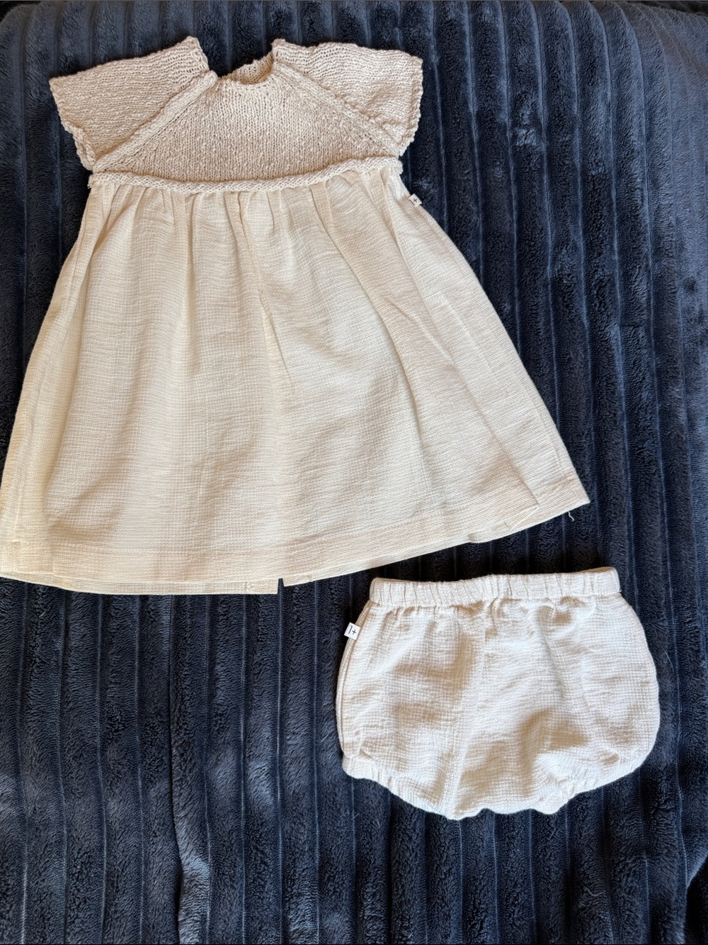 Cream Baby Dress and Bloomers Set Soft Textured Kids Outfit by 1+ In the Family